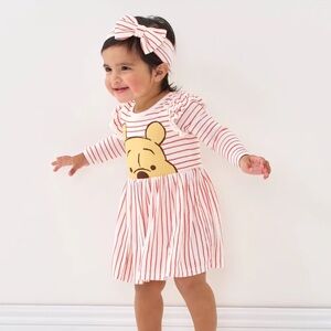 Little Sleepies Striped Winnie The Pooh Long Sleeve Flutter Skater Dress 12-18 M